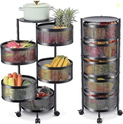 Metal Multi-Purpose Mesh Rotating Trolley Storage Organizer and Kitche