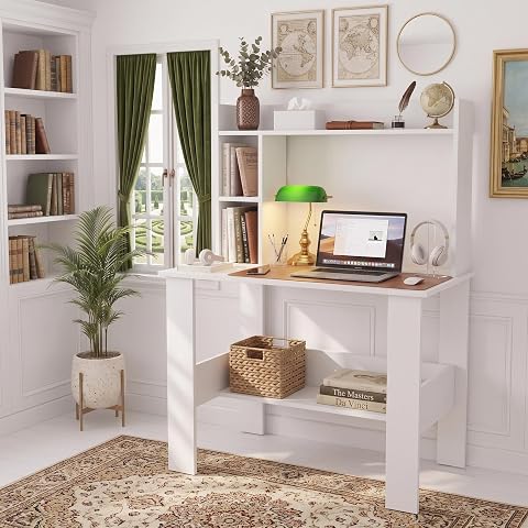 Elevate Study Table with Bookshelf Hutch - Modern Wooden Computer Desk