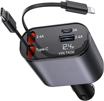 HopePow 120 Watt Retractable, 4 in 1 Super Fast Charge Phone Car Charg