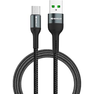 Havells USB Star- Braided Type A to Type C Data Cable 65W, 6A (AHNREHB