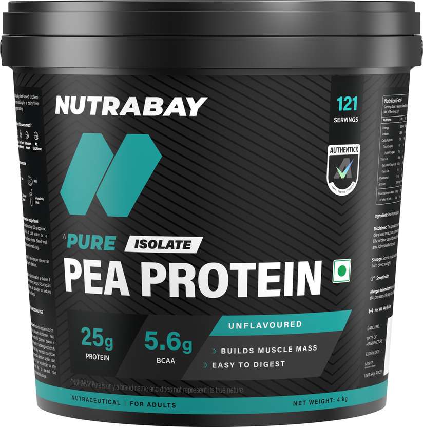Nutrabay Pure 100% Pea Isolate - Plant-Based Protein (4 kg, Unfla...mo