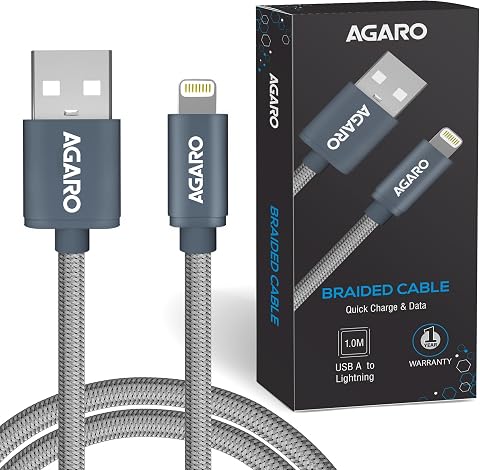 AGARO 1M USBA to Lightning Cable, Unbreakable Nylon Braided Data Sync