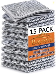 BAYTORA Non Scratch Wire Dish Cloth (Pack of 15), Steel Scrubber for U