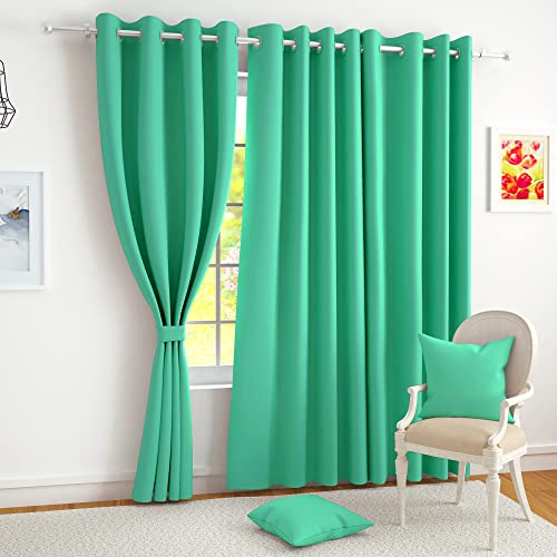 Story@Home 100% True Blackout Door Curtains 7 Feet Set of 2, Teal | Th
