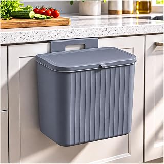 Eightiz Plastic Hanging Kitchen Trash Can with Lid Cabinet Door Hangin