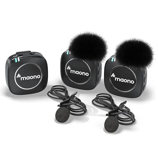 MAONO Compact Wireless Lavalier Microphone, 2.4GHz Dual Lapel Mics wit