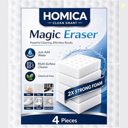 Pack of 4 Homica Magic Eraser Cleaning Sponge | Chemical-Free Multi-Pu