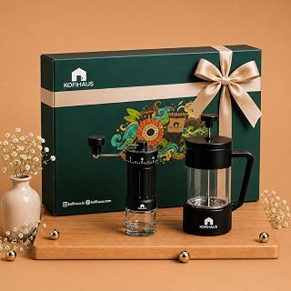 Kofihaus Coffee Brewing Kit Gift Set with Manual Coffee Grinder & Fren