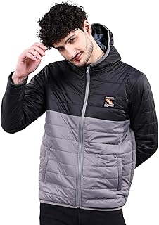 Grey Regular Fit Colourblocked Hooded Puffer Jacket