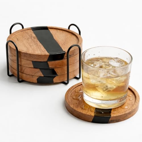Coaster Set of 4 for Dining Table  Premium Wooden Coasters with Resin