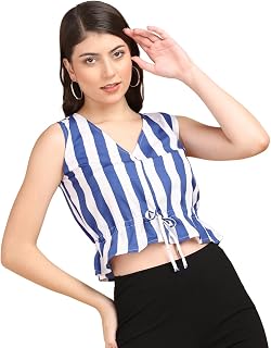 Women Casual Bue & White Stripe Printed Crop Top