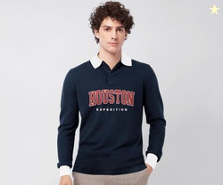 Mens Regular Polo Neck Full Sleeves Typographic Tshirt