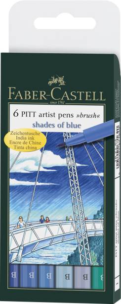 FABER-CASTELL India Ink Pitt Artist  B  Blue Brush Pens (Set of 6, Mul