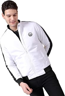 Men White Regular Fit Colourblocked Bomber Jacket