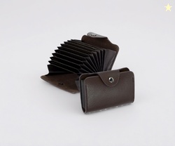9 Slot Vertical PU Leather Card Holder Wallet - Brown