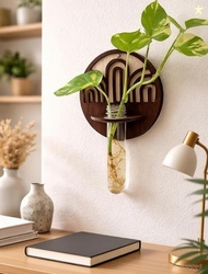 Dcarts Wooden Wall Mounted Test Tube Planter (11 inch X 7 inch, Brown)