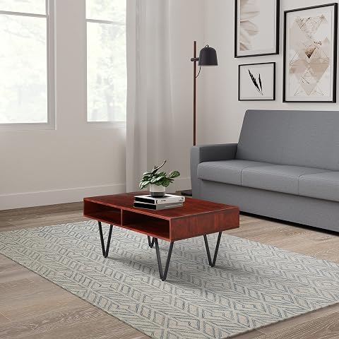 Mescla Coffee Table with 2 Shelves (Solid Acacia Wood and Iron, Honey