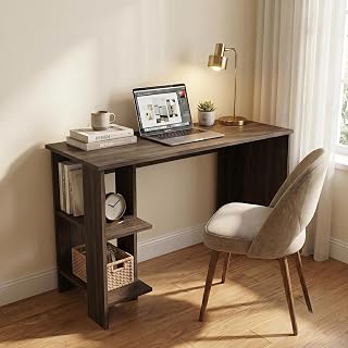 Breeze Minimalist Study Table with 2-Tier Side Shelves, Modern White C