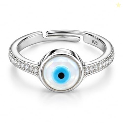 KYAT 925 Sterling Silver Evil Eye Ring for Women, Blue Nazar Eye Desig