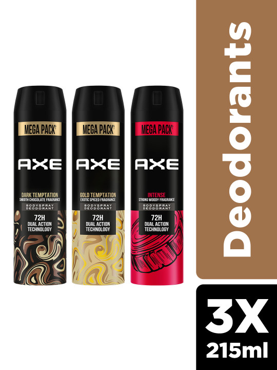 AXE Men Set of 3 Deodorant Spray 215ml each - Gold Temptation + Dark T