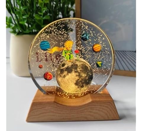 One94Store 3D Acrylic LED Night Light  Warm White & Moon and Stars Des