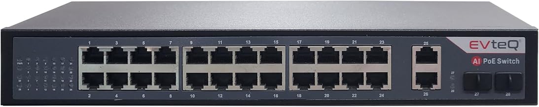 EVteQ 24-Port Gigabit PoE Switch with 2 Uplink Ports & 2 SFP Slots | I