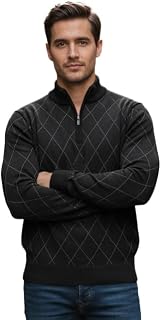 Men's Winter Half Zip Diamond Sweater