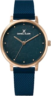 Analog Blue Textured Round Dial Rose Gold Case Blue Mesh Strap Water-R