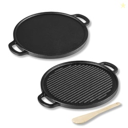 Lifelong Cast Iron 2-in-1 Dosa Tawa & Grill with Wooden Spatula (30cm)