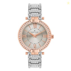 Daniel Klein Analog Silver Round Dial Silver Metal Strap Stone-Studded