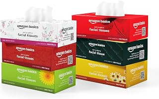 Amazon Basics 2 Ply Facial Tissue Box | 600 Sheets | 100 Sheets X Pack