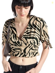Bewakoof Women's All Over Printed Regular Fit Half Sleeve V-Neck Visco
