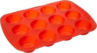 Amazon Brand - Solimo 12 Cavity Silicone Baking Tray, Red