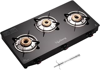 Lifelong 3 Burner Gas Stove with Gas Lighter | Modern Glass Stove with