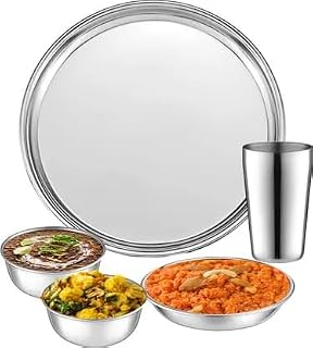 Jensons Stainless Steel Dinner Set 5 Pcs | 1 Dinner Plate, 3 Bowls & 1