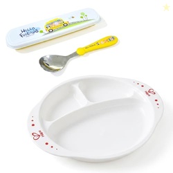 GLUN Premium Kids' Mealtime Set, 3 Compartment Feeding Plate with Dura