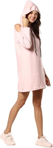 Campus Sutra Women Stylish Hooded Pink Long Tops