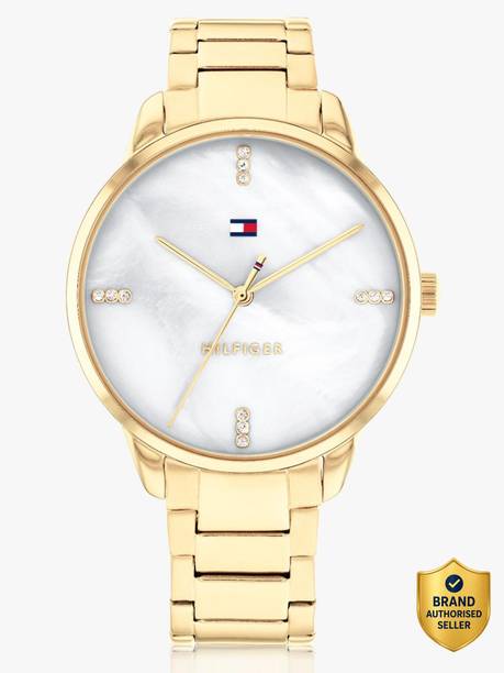 TOMMY HILFIGER Tommy Hilfiger White MOP Dial Gold Stainless Steel Stra