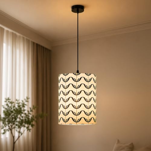 Amazon Basics Pashan Wavy Pendant Lamp | Decorative Polyester Shade wi