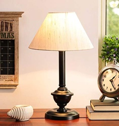 tu casa Off White Cotton Shade with Black Metal-Iron Base Table Lamp |