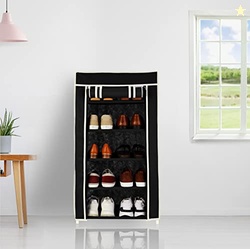Amazon Brand - Solimo Foldable Shoe Rack, 5 Layer, Black, Premium, All
