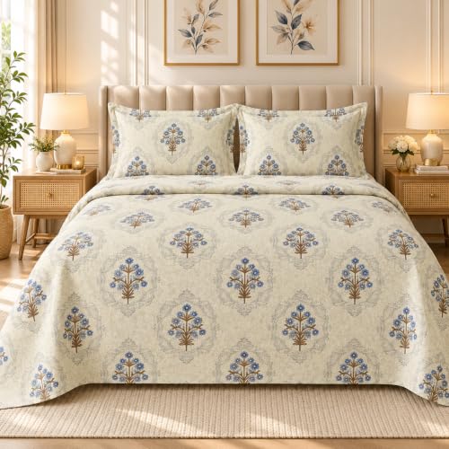 BSB HOME 240 TC Premium Floral Printed Double Bedsheet with 2 Pillow C