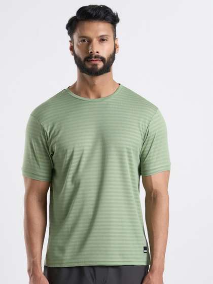 TEGO Striped Round Neck Short Sleeves Anti Odour T-shirt (S) by Myntra