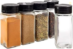 Vasukie Salt & Pepper Square Glass Spice Jar with Black Sifter Two Sid