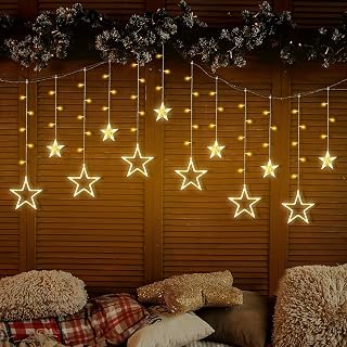 Lexton Star Curtain Light | 6 Big Star 6 Small Star Light | with 8 Fla