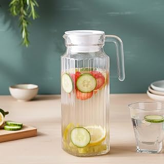 The Earth Store Transparent 1.1L Glass Jug with Lid Set of 1 | Pitcher