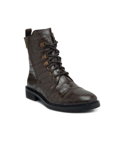 Teakwood Leathers Men Brown Textured Leather High-Top Flat Boots
