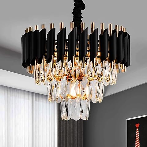 DREAMY DESIGNS Chandelier Lights for Ceiling Black Gold 400 MM 3-Tier