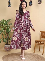 JOGAN Floral Print A-Line Midi Dress