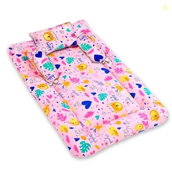 GLUN 4 Piece Newborn Baby Cotton Bedding Set, Pink Colour for Girl (1